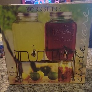 Circleware Dual Drink Dispenser with Metal Rack - Yellow and Red